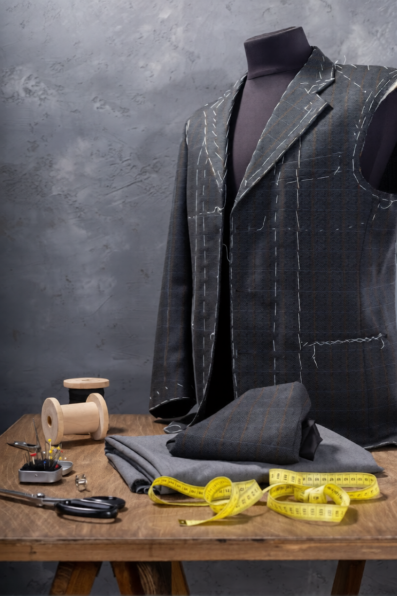 Tailor measuring and marking fabric